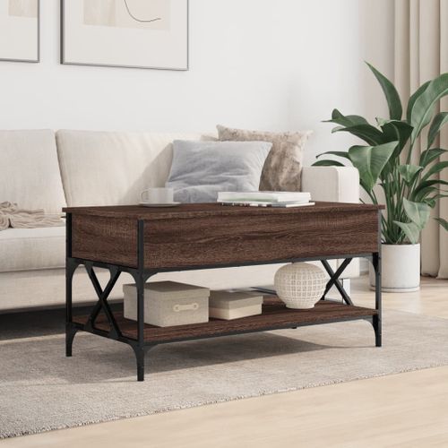 Table basse chêne marron 100x50x50cm bois d'ingénierie et métal - Photo n°3; ?>