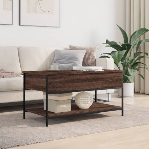 Table basse chêne marron 100x50x50cm bois d'ingénierie et métal - Photo n°3; ?>