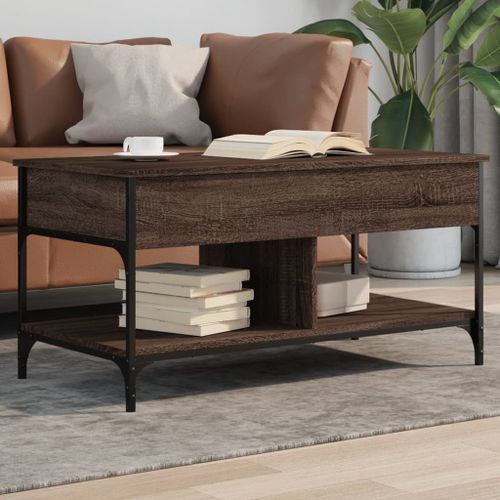 Table basse chêne marron 100x50x50cm bois d'ingénierie et métal - Photo n°2; ?>