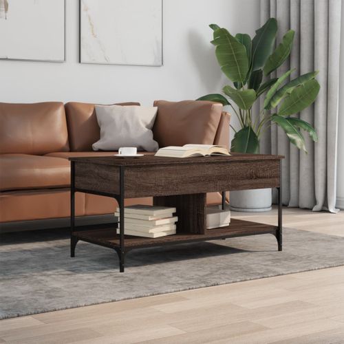 Table basse chêne marron 100x50x50cm bois d'ingénierie et métal - Photo n°3; ?>