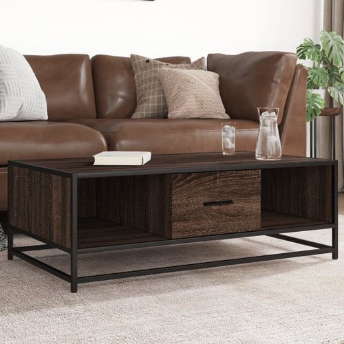 Table basse chêne marron 100x57x35cm bois d'ingénierie et métal - Photo n°2; ?>