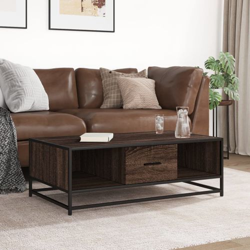 Table basse chêne marron 100x57x35cm bois d'ingénierie et métal - Photo n°3; ?>