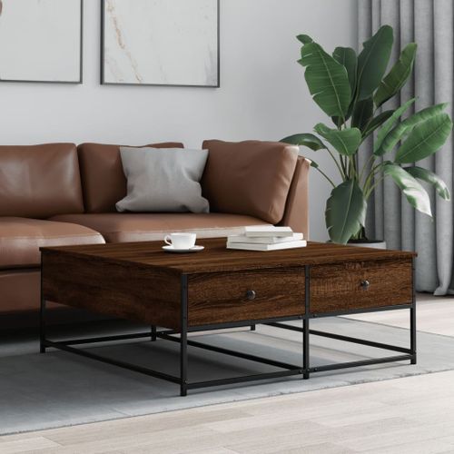 Table basse chêne marron 100x99x40 cm bois d'ingénierie - Photo n°2; ?>