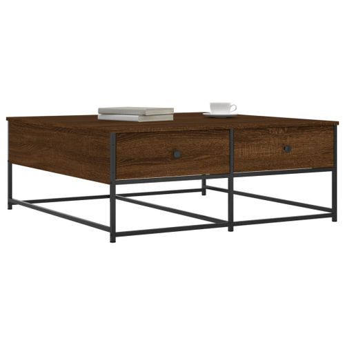 Table basse chêne marron 100x99x40 cm bois d'ingénierie - Photo n°3; ?>