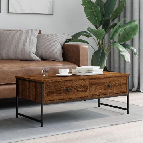 Table basse chêne marron 101x49x39,5 cm bois d'ingénierie - Photo n°3; ?>