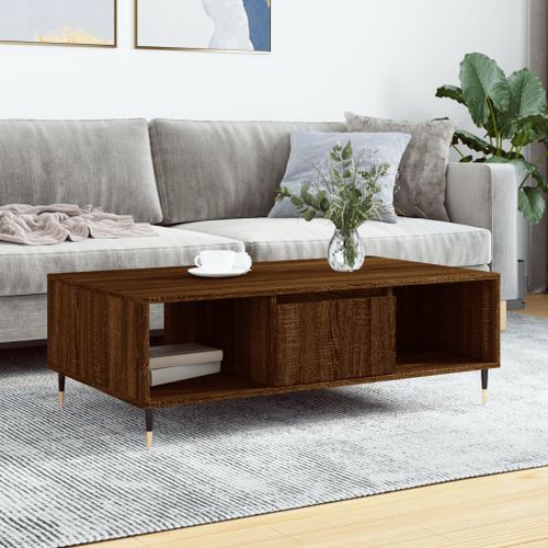 Table basse chêne marron 104x60x35 cm bois d'ingénierie - Photo n°2; ?>