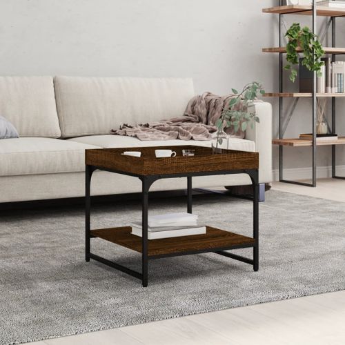 Table basse chêne marron 49,5x49,5x45 cm bois d'ingénierie - Photo n°2; ?>