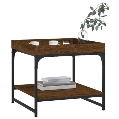 Table basse chêne marron 49,5x49,5x45 cm bois d'ingénierie - Photo n°3; ?>