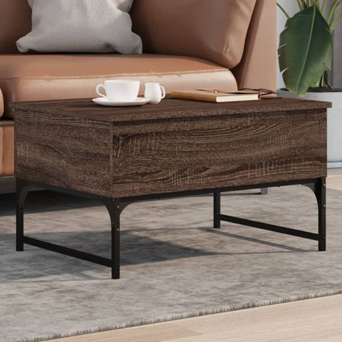 Table basse chêne marron 70x50x40 cm bois d'ingénierie et métal - Photo n°2; ?>