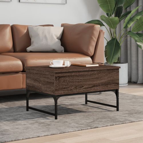 Table basse chêne marron 70x50x40 cm bois d'ingénierie et métal - Photo n°3; ?>