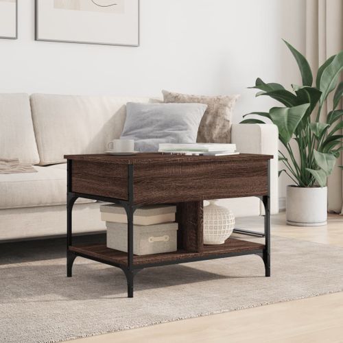 Table basse chêne marron 70x50x50 cm bois d'ingénierie et métal - Photo n°3; ?>