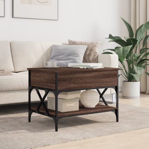 Table basse chêne marron 70x50x50 cm bois d'ingénierie et métal - Photo n°3; ?>