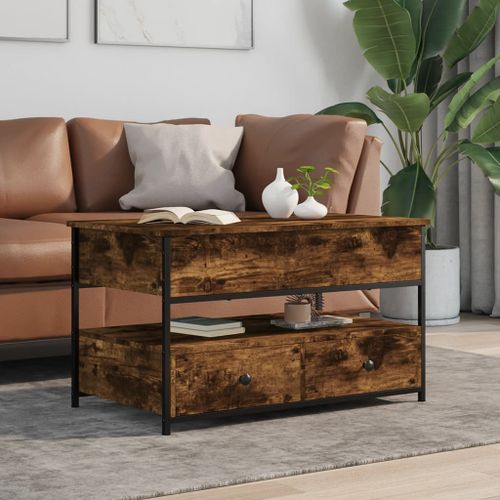 Table basse chêne marron 70x50x50 cm bois d'ingénierie et métal - Photo n°3; ?>