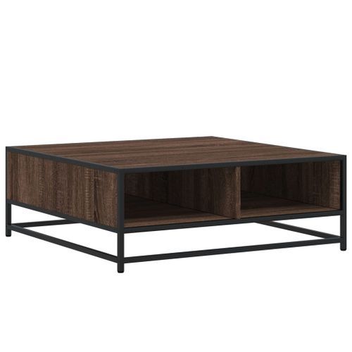 Table basse chêne marron 80x80x30 cm bois d'ingénierie et métal - Photo n°2; ?>