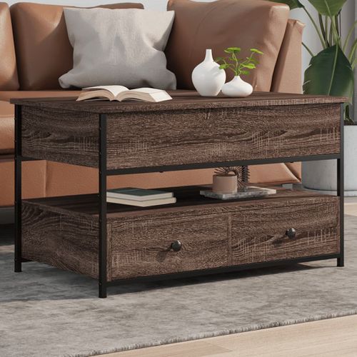 Table basse chêne marron 85x50x50 cm bois d'ingénierie et métal - Photo n°2; ?>