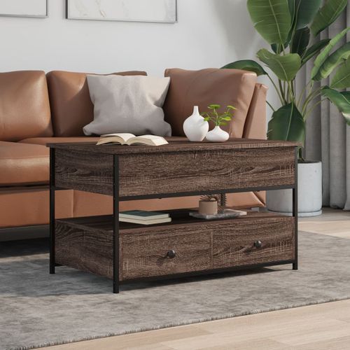 Table basse chêne marron 85x50x50 cm bois d'ingénierie et métal - Photo n°3; ?>