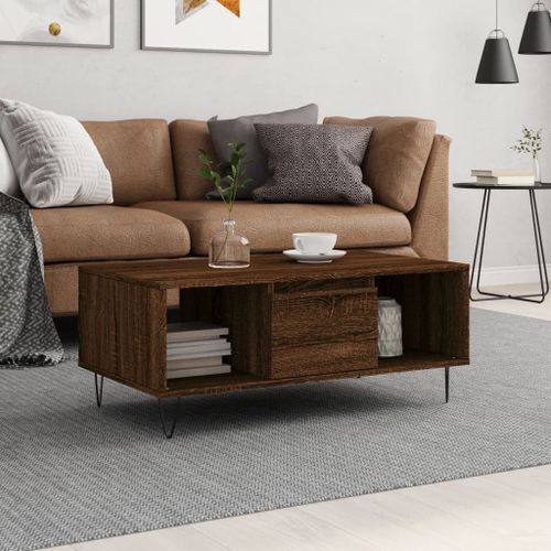 Table basse Chêne marron 90x50x36,5 cm Bois d'ingénierie - Photo n°2; ?>