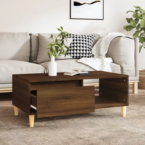 Table basse Chêne marron 90x50x36,5 cm Bois d'ingénierie - Photo n°3; ?>