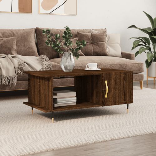 Table basse chêne marron 90x50x40 cm bois d'ingénierie - Photo n°2; ?>