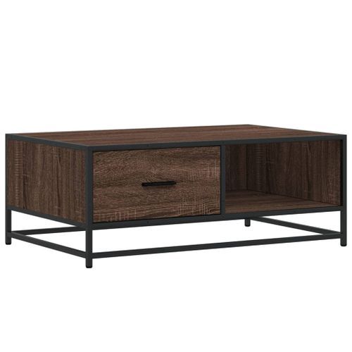 Table basse chêne marron 90x57x35 cm bois d'ingénierie et métal - Photo n°2; ?>