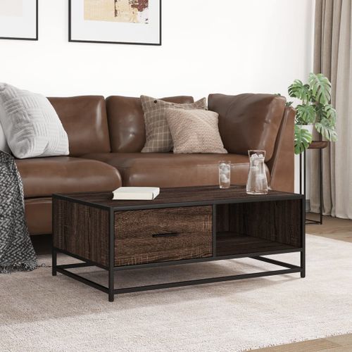 Table basse chêne marron 90x57x35 cm bois d'ingénierie et métal - Photo n°3; ?>