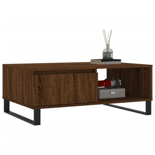 Table basse chêne marron 90x60x35 cm bois d'ingénierie - Photo n°3; ?>