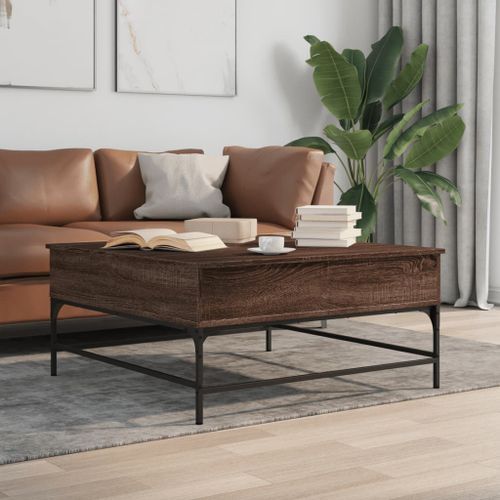 Table basse chêne marron 95x95x45 cm bois d'ingénierie et métal - Photo n°2; ?>