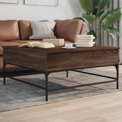 Table basse chêne marron 95x95x45 cm bois d'ingénierie et métal - Photo n°3; ?>