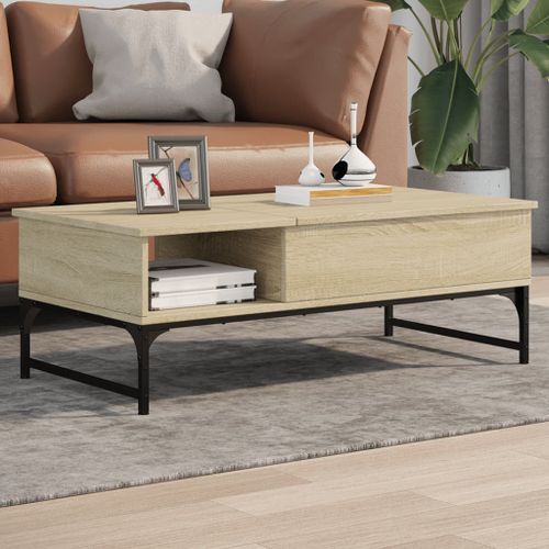 Table basse chêne sonoma 100x50x35cm bois d'ingénierie et métal - Photo n°2; ?>