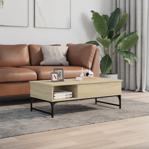 Table basse chêne sonoma 100x50x35cm bois d'ingénierie et métal - Photo n°3; ?>