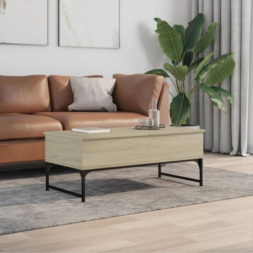 Table basse chêne sonoma 100x50x40cm bois d'ingénierie et métal - Photo n°3; ?>