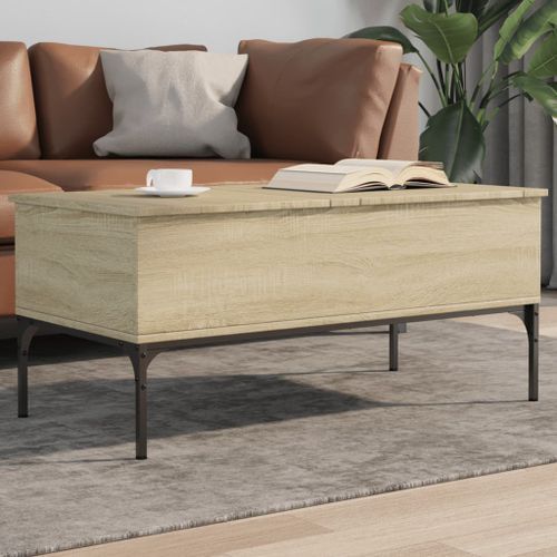 Table basse chêne sonoma 100x50x45cm bois d'ingénierie et métal - Photo n°2; ?>