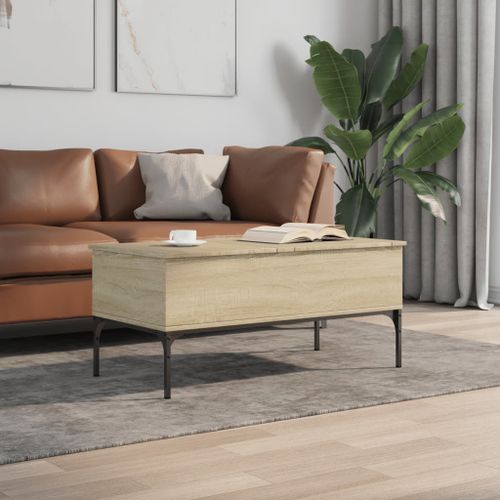 Table basse chêne sonoma 100x50x45cm bois d'ingénierie et métal - Photo n°3; ?>