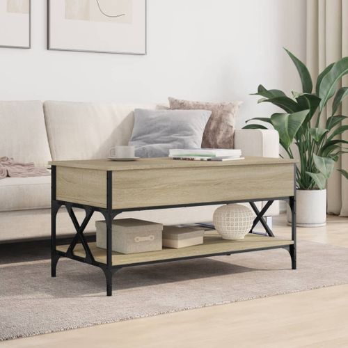 Table basse chêne sonoma 100x50x50cm bois d'ingénierie et métal - Photo n°3; ?>