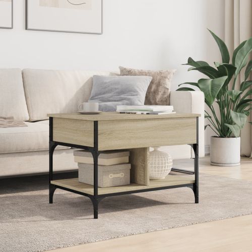 Table basse chêne sonoma 70x50x50 cm bois d'ingénierie et métal - Photo n°3; ?>