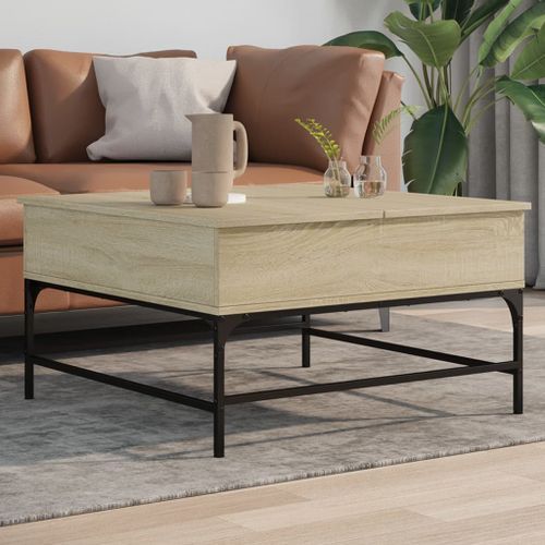 Table basse chêne sonoma 80x80x45 cm bois d'ingénierie et métal - Photo n°2; ?>