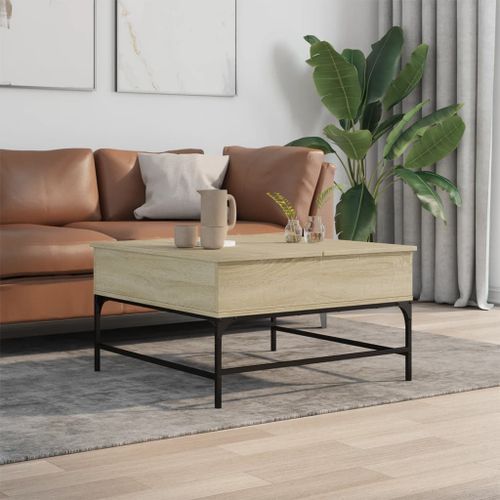 Table basse chêne sonoma 80x80x45 cm bois d'ingénierie et métal - Photo n°3; ?>