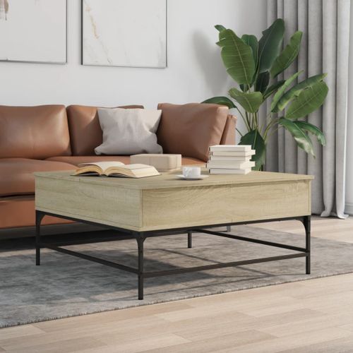 Table basse chêne sonoma 95x95x45 cm bois d'ingénierie et métal - Photo n°2; ?>