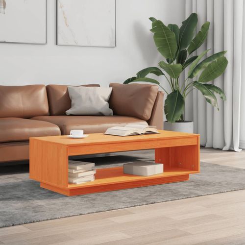 Table basse marron 110x50x33,5 cm bois massif de pin - Photo n°3; ?>