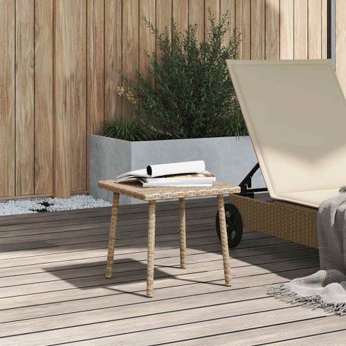 Table basse de jardin rectangulaire beige 40x40x37 cm rotin - Photo n°3; ?>