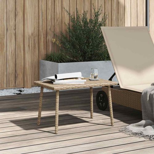 Table basse de jardin rectangulaire beige 60x40x37 cm rotin - Photo n°3; ?>