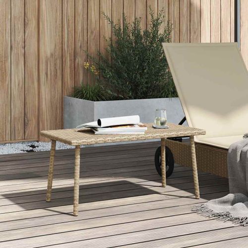 Table basse de jardin rectangulaire beige 80x40x37 cm rotin - Photo n°3; ?>