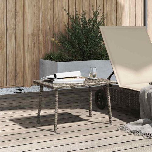 Table basse de jardin rectangulaire gris 60x40x37 cm rotin - Photo n°3; ?>