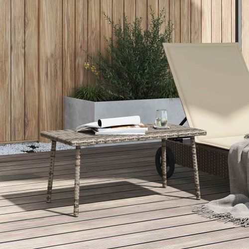 Table basse de jardin rectangulaire gris 80x40x37 cm rotin - Photo n°3; ?>