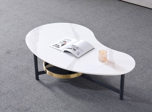 Table basse design arrondi céramique effet marbre blanc et pieds métal gris Smoky L 120 cm - Photo n°2; ?>