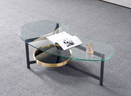 Table basse design arrondi verre et pieds métal gris Smoky L 120 cm - Photo n°2; ?>