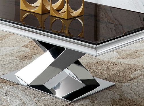 Table basse design acier poli et verre trempé noir Diza 130 cm - Photo n°3; ?>