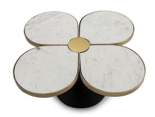 Table basse design trèfle à 4 feuilles marbre et métal doré et noir - Photo n°2; ?>