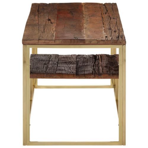 Table basse doré acier inoxydable et bois de mélèze massif - Photo n°3; ?>