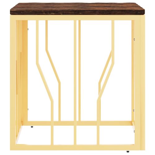 Table basse doré acier inoxydable et bois massif récupération - Photo n°3; ?>